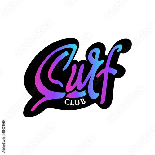 Lettering serf club.  Colorful lettering isolated on background. Vector illustration. Ready surf club logo