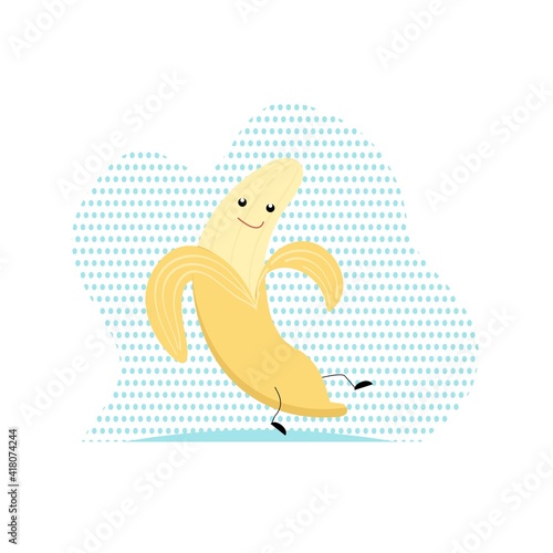 A cute banana with a face, arms and legs. Vector illustration in cartoon style isolated on background, flat design. Banana icon