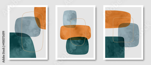 Set of trendy contemporary abstract creative minimalist hand painted compositions for wall decoration, postcard or brochure cover design in vintage style art.  
EPS10 vector.