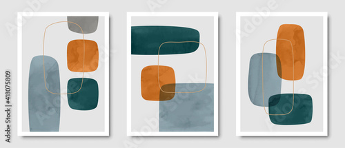 Set of trendy contemporary abstract creative minimalist hand painted compositions for wall decoration, postcard or brochure cover design in vintage style art.  
EPS10 vector.