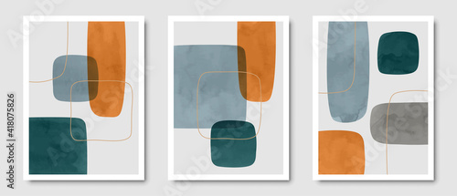 Set of trendy contemporary abstract creative minimalist hand painted compositions for wall decoration, postcard or brochure cover design in vintage style art.  
EPS10 vector.
