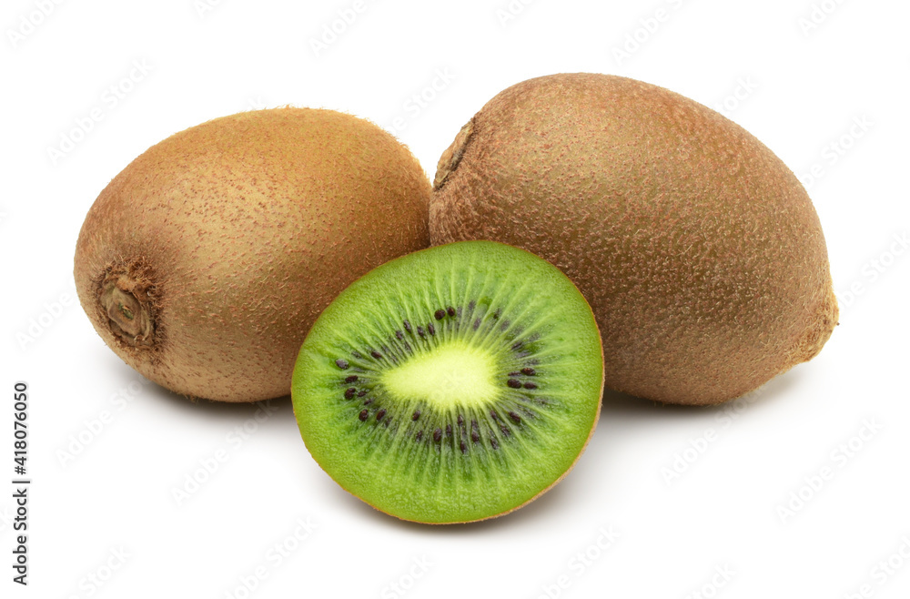 Kiwi fruit and Slices isolated on white background,fresh.