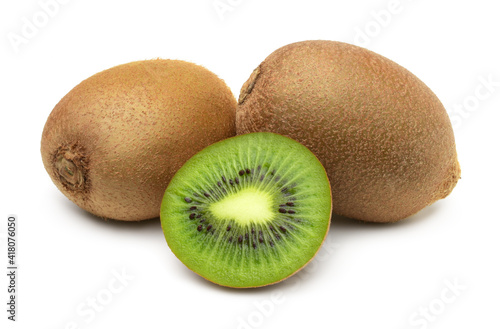 Kiwi fruit and Slices isolated on white background,fresh.
