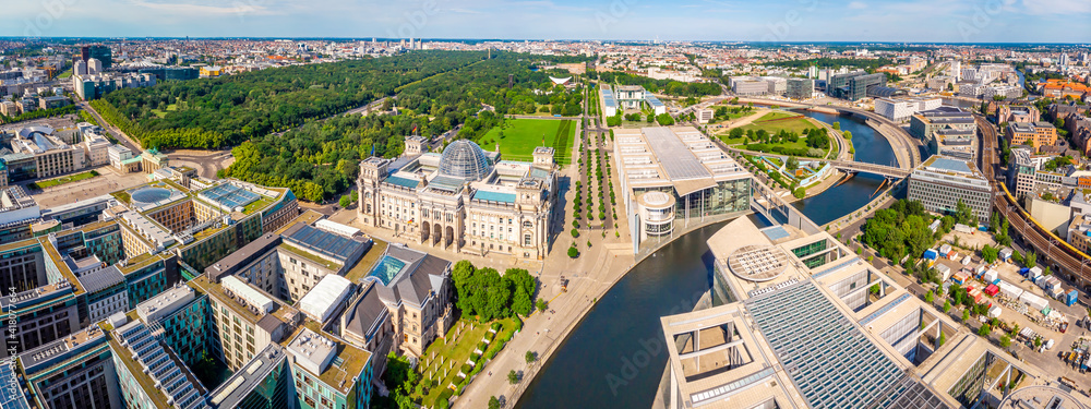 Aerial view of Reichstag in summer day, Berlin