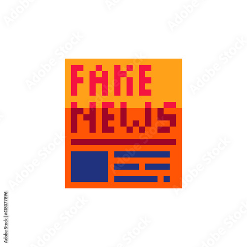 Fake news icon. Pixel art style. Knitted design. Isolated vector illustration. 8-bit sprite.