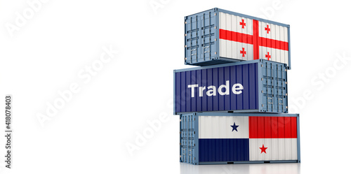 Freight containers with Georgia and Panama flag. 3D Rendering © Marius Faust