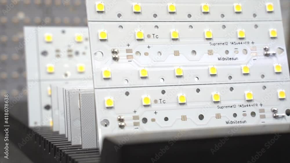 Different size LED-panels stacked in a row on display. Different size LED-panels stacked in a row on display.