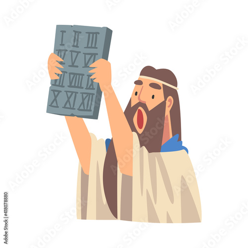 Moses Holding Table of the Covenant as Narrative from Bible Vector Illustration