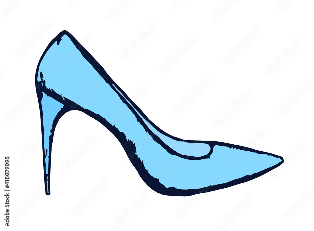 Graphic image of a single blue women's high-heeled shoe Graphic image of a single blue women's high-heeled shoe