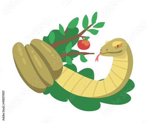 Serpent or Snake of Temptation in the Garden of Eden as Narrative from Bible Vector Illustration