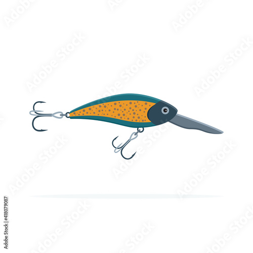 Fishing lure is isolated on a white background, side view.