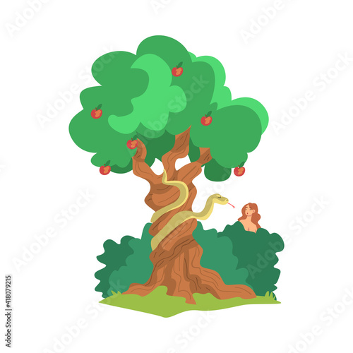 Serpent or Snake of Temptation in the Garden of Eden as Narrative from Bible Vector Illustration