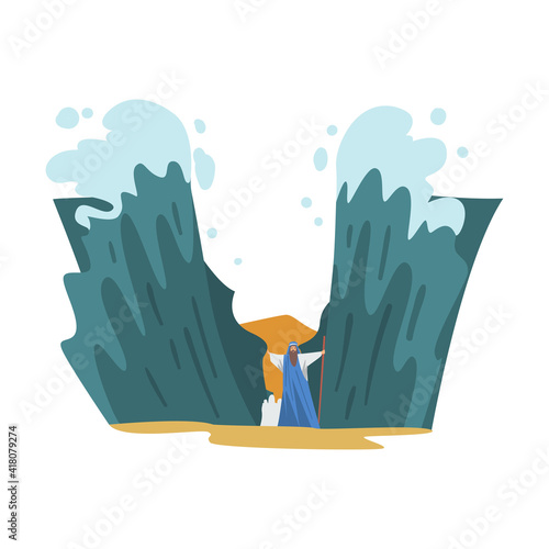 Moses and Crossing of the Red Sea as Narrative from Bible Vector Illustration