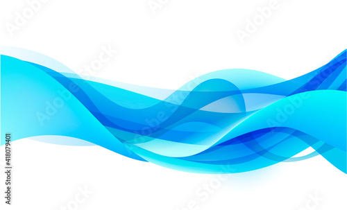 Fotografija Vector wavy abstract geometric background, blue flow hoizontal banner