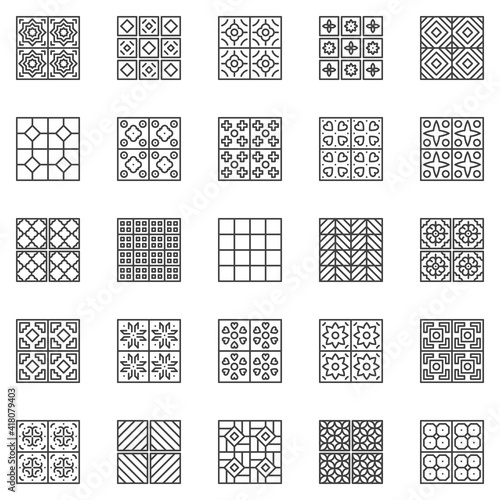 Tile vector outline icons set - ceramic tiles linear symbols