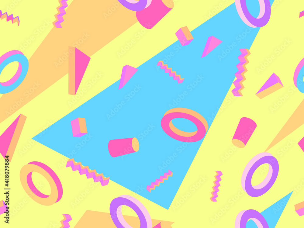 Memphis seamless pattern. Geometric elements memphis in the style of 80's. Trendy retro background for printing on paper, advertising materials and fabric. Vector illustration Memphis seamless pattern. Geometric elements memphis in the style of 80's. Trendy retro background for printing on paper, advertising materials and fabric. Vector illustration