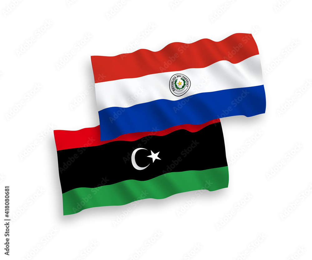 Flags of Paraguay and Libya on a white background Flags of Paraguay and Libya on a white background