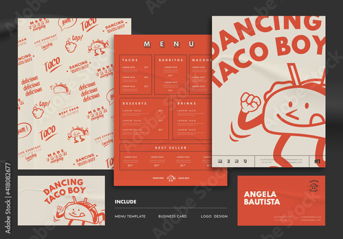 Taco restaurant menu and business card template.