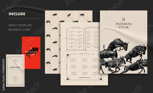 Steak restaurant menu and business card template.