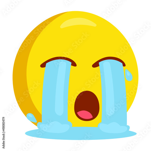 Loudly Crying Emoji Icon Illustration. Sad Tears Vector Symbol Emoticon Design Doodle.