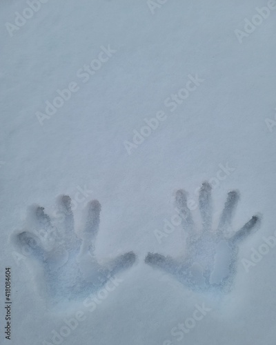hand print on snow