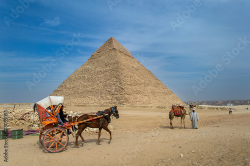 Cairo, Egypt - 03 Feb 2021. Great pyramids of ancient Egypt in Giza, Cairo