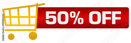 Discount Fifty Percent Off Red Yellow Shopping Cart Horizontal 