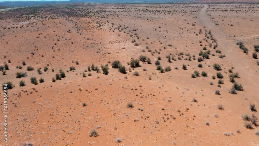 Karoo semi-desert in South Africa, drone panning shot ground to horison Karoo semi-desert in South Africa, drone panning shot ground to horison