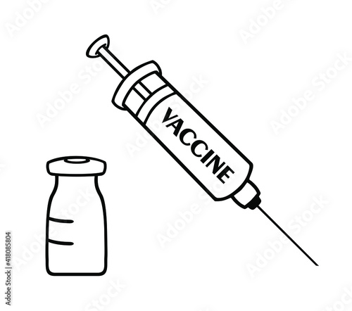 medical syringe with covid vaccine cartoon illustration