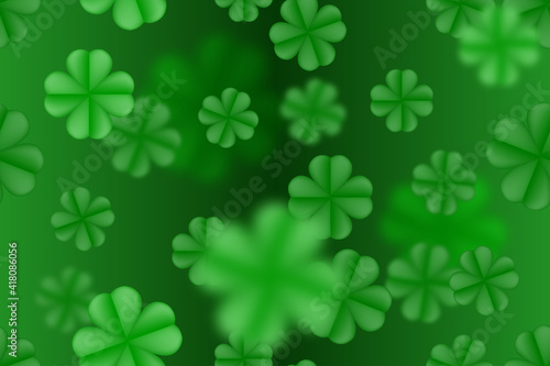 Green St. Patrick day seamless background with clover four-leaf blured leaves. Vector simple design