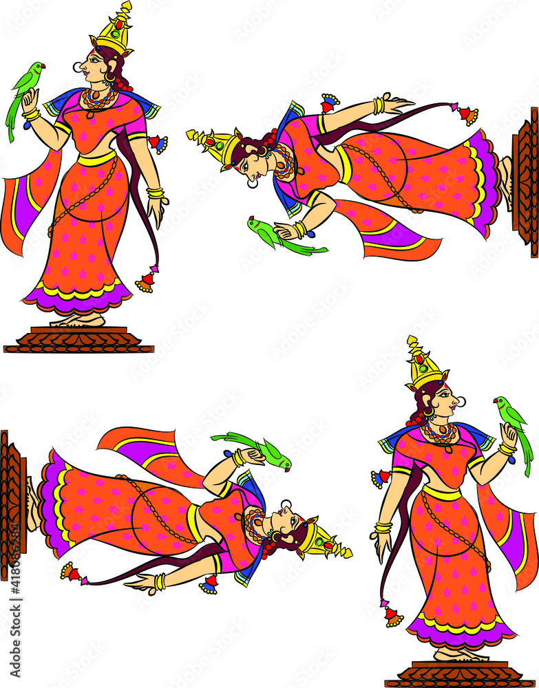 Monkeyface god of power, lord Hanuman and his servants or Sevak as they are called. in Indian folk art Pinguli style. for textile printing, logo, wallpaper