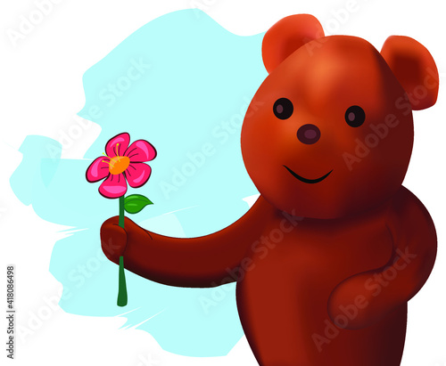 Little teddy bear with flower