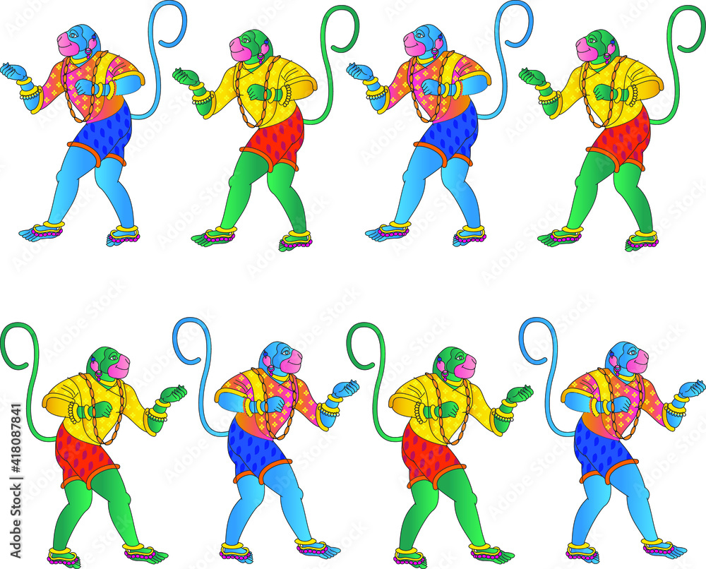 custom made wallpaper toronto digitalMonkeyface god of power, lord Hanuman and his servants or Sevak as they are called. in Indian folk art Pinguli style. for textile printing, logo, wallpaper