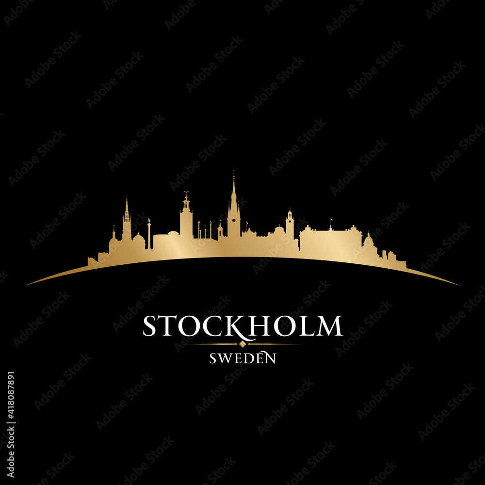 Stockholm Sweden city silhouette black background