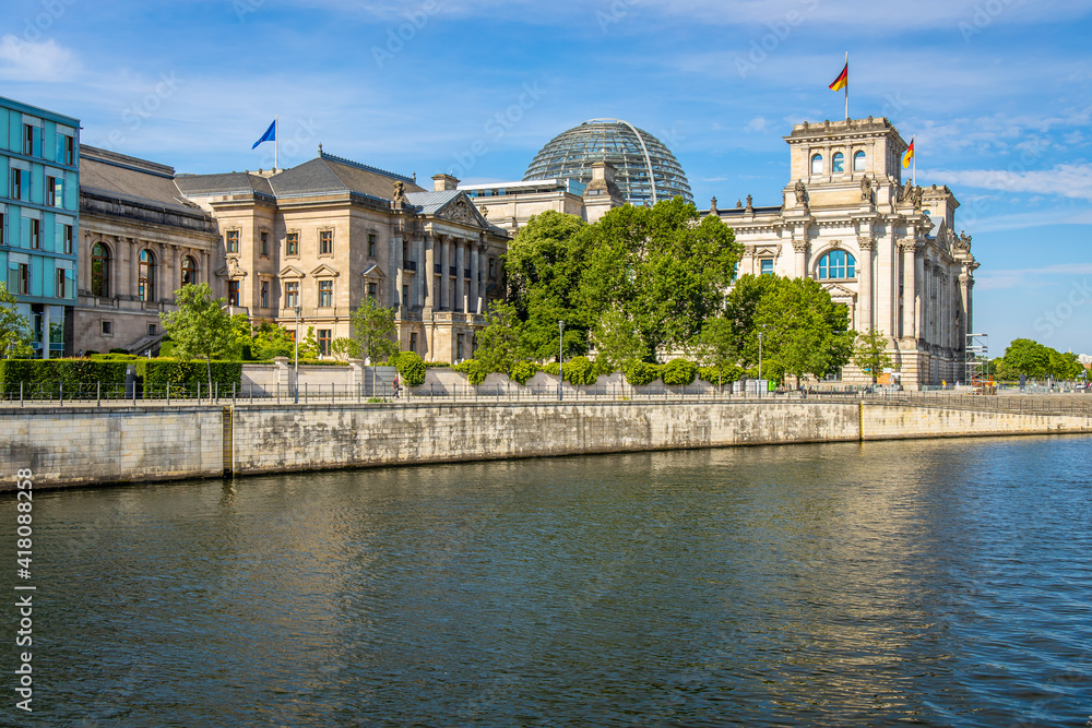 Aerial view of Reichstag in summer day, Berlin