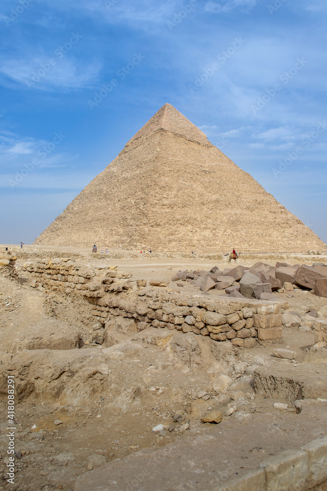 Cairo, Egypt - 09 Feb 2021. Great pyramids of ancient Egypt in Giza, Cairo