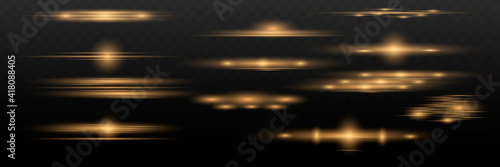 Blue horizontal lens flares pack. Laser beams, horizont