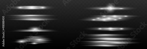 Blue horizontal lens flares pack. Laser beams, horizont