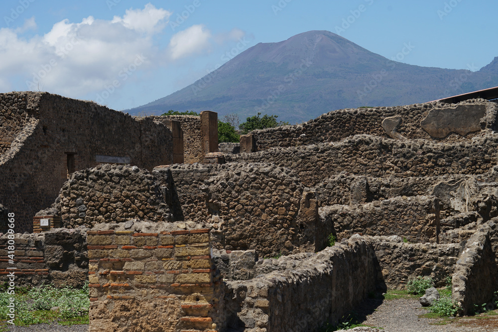 Pompeii famous ancient city archaeological site near Mount Vesuv, popular tourist guided tour destination, Pompei, Italy