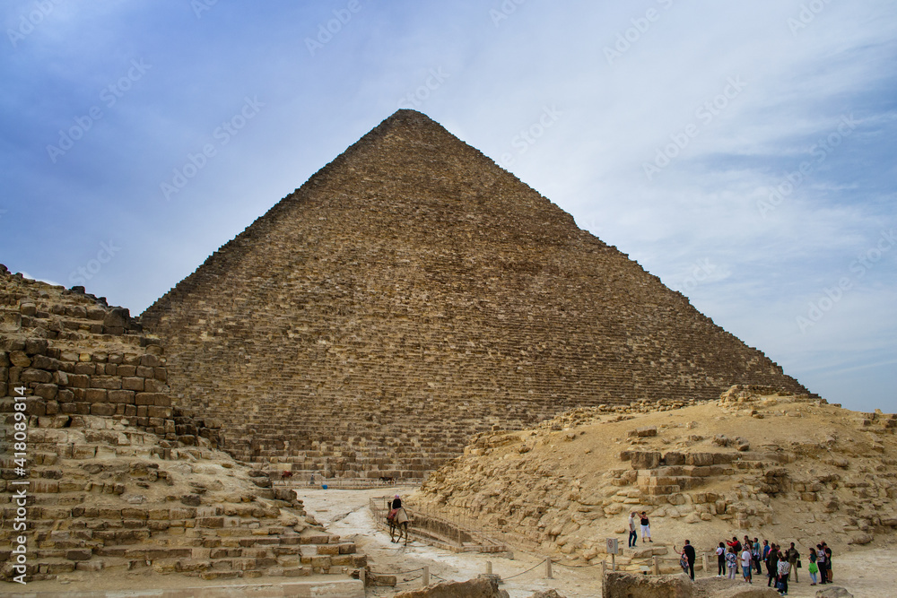 Cairo, Egypt - 09 Feb 2021. Great pyramids of ancient Egypt in Giza, Cairo