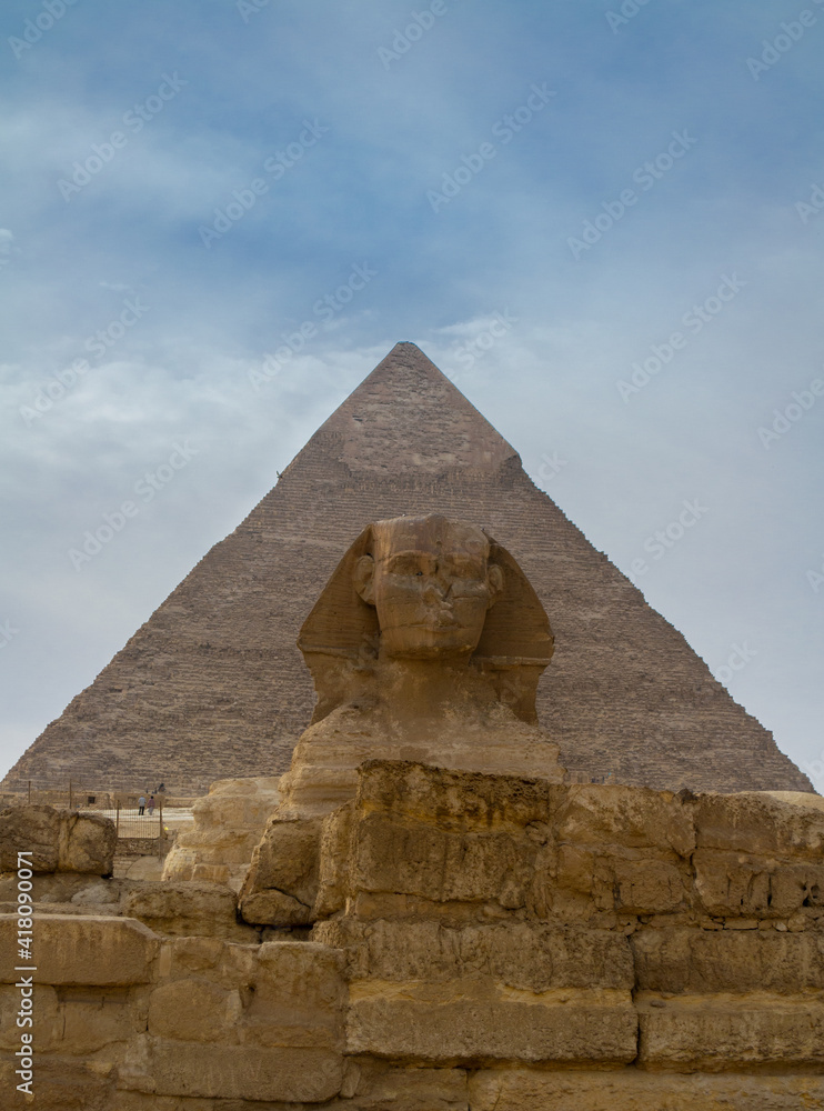 Cairo, Egypt - 03 Feb 2021. Great pyramids of ancient Egypt in Giza, Cairo Cairo, Egypt - 03 Feb 2021. Great pyramids of ancient Egypt in Giza, Cairo
