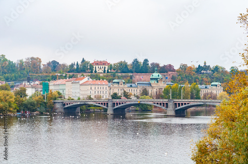 Vltava river with ancient bridges. Panorama a beautiful city, capital Czech Republic, Prague