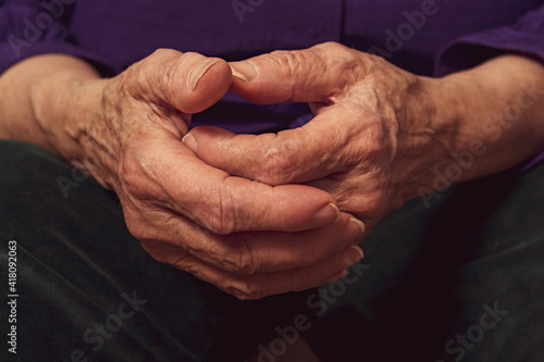 Old woman's hands. Close up.