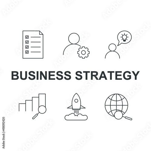 business strategy set icon, isolated business strategy set sign icon, vector illustration