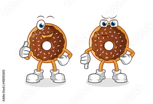 chocolate donut thumbs up and thumbs down cartoon. cartoon mascot vector