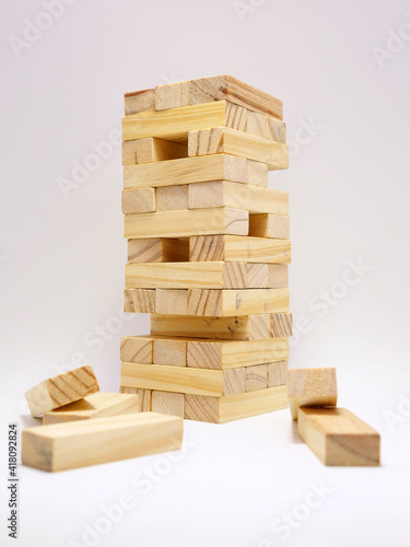 Wallpaper Mural Jenga Classic Wood Game. Board game. Game of physical skill and balance. Tower built with wooden blocks. Torontodigital.ca
