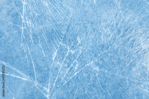 Frosty texture of cracked ice. Frozen water, sea.