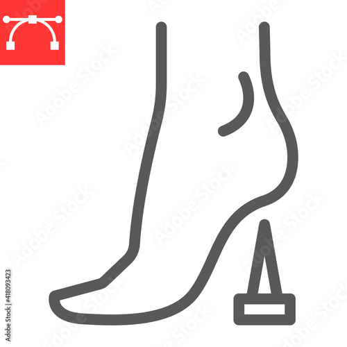 Tetanus line icon, vaccination and foot and nail, lockjaw vector icon, vector graphics, editable stroke outline sign, eps 10.