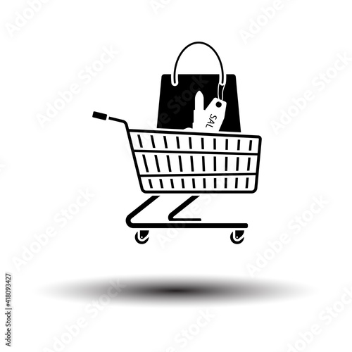 Shopping Cart With Bag Of Cosmetics Icon