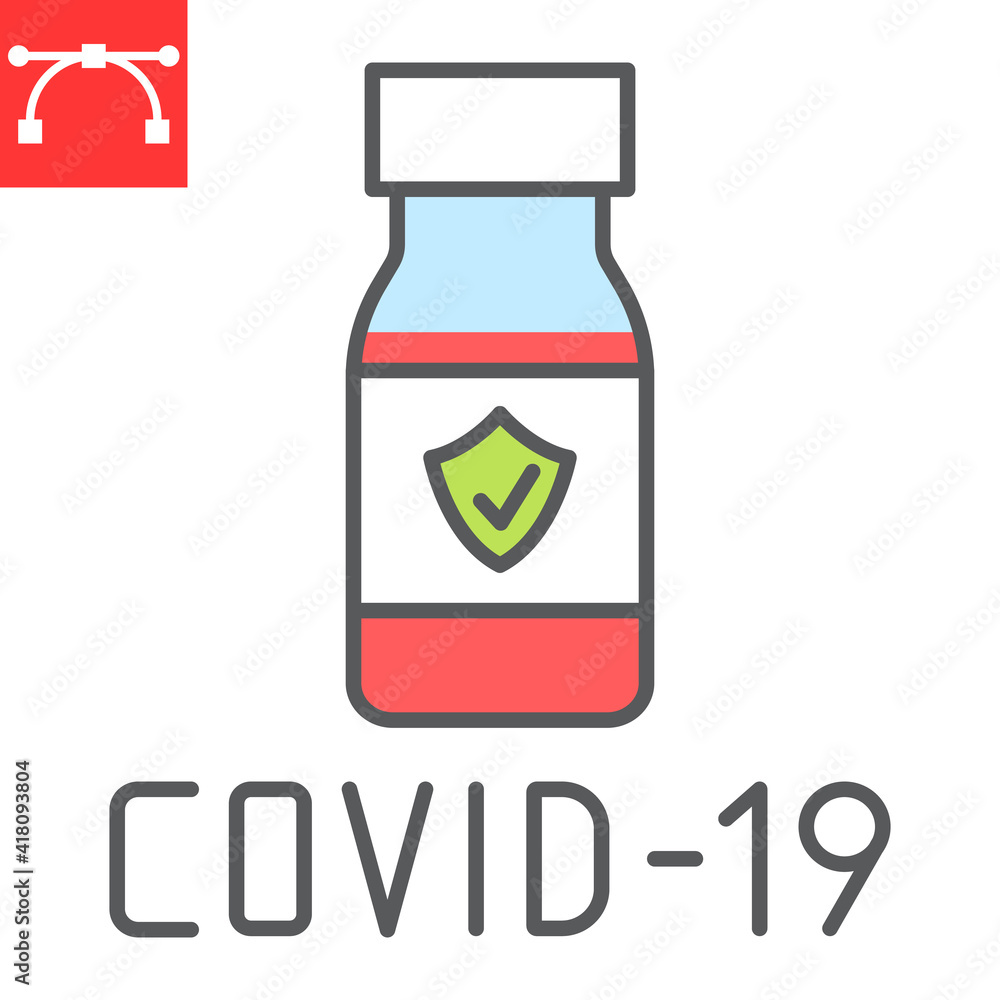 Covid-19 vaccine color line icon, vaccination and vial, coronavirus vaccine vector icon, vector graphics, editable stroke filled outline sign, eps 10. Covid-19 vaccine color line icon, vaccination and vial, coronavirus vaccine vector icon, vector graphics, editable stroke filled outline sign, eps 10.